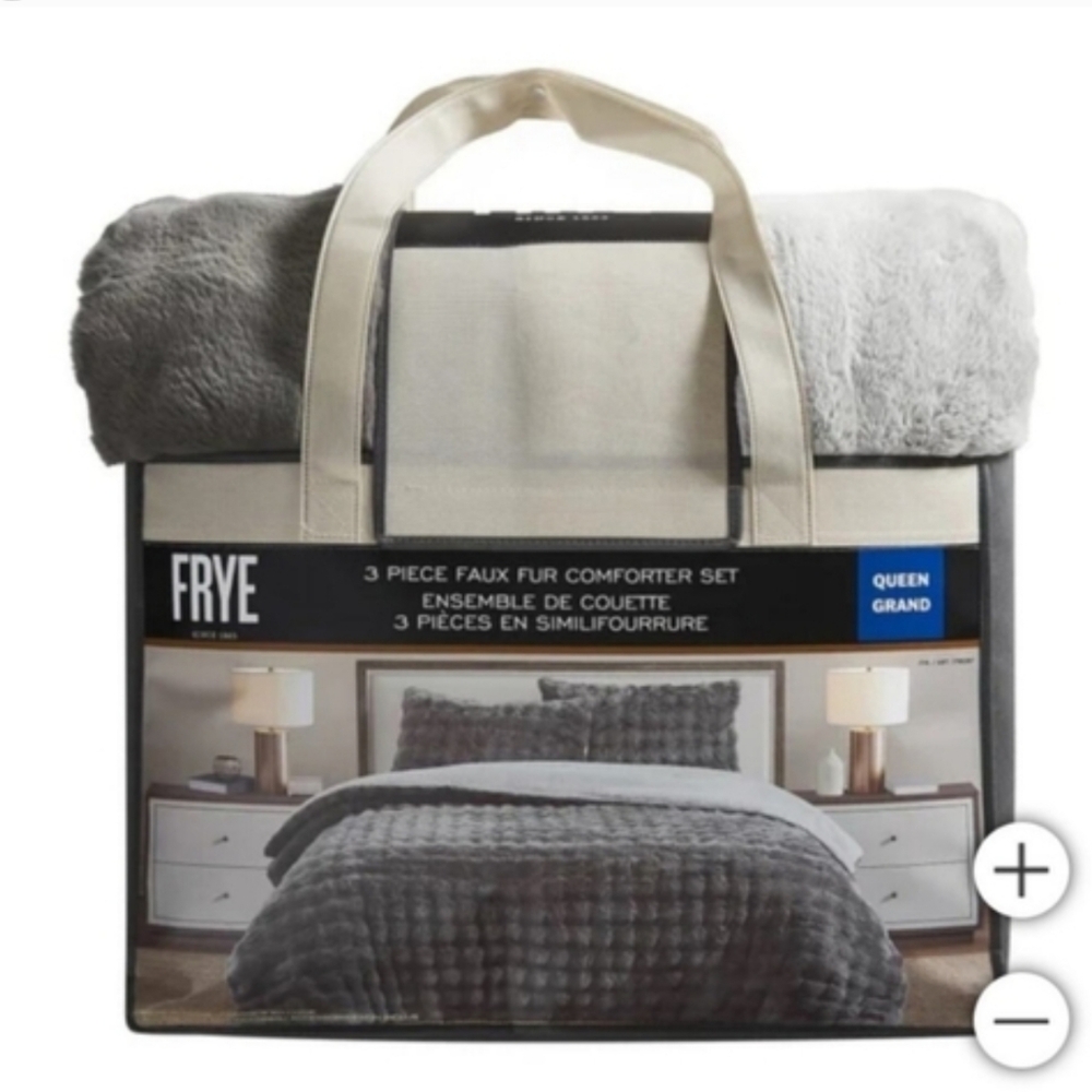FRYE 3-piece Faux Fur Comforter Set, New King - Picture 1 of 5